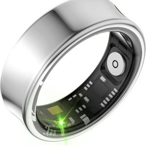 Roll over image to zoom in Smart Ring for Men & Women - 5ATM Waterproof, Health & Fitness Tracker, Heart Rate Monitor, Hand Gesture Brush Tiktok, Titanium Alloy Smart Rings for iOS/Android