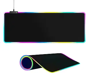 Large RGB Gaming Mouse Pad -15 Light Modes Touch Control Extended Soft Computer Keyboard Mat Non-Slip Rubber Base for Gamer Esports Pros 31.5X11.8 in