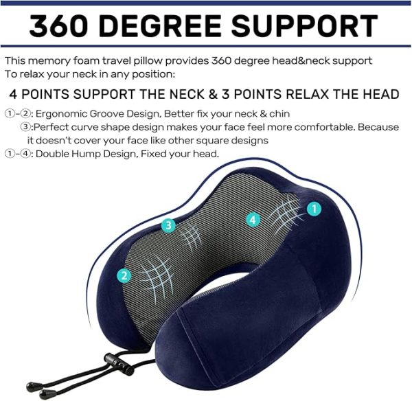 Travel Pillow for Airplane-2 Pack Memory Foam Neck Pillows, Soft & Support Travel Essentials for Travelling, Sleeping Rest, Car, Train and Home Use(Grey&Blue) - Image 3
