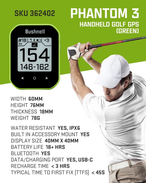Bushnell Phantom 3 Slope GPS Golf Green with Slope Technology, Touchscreen, Magnetic Cart Mount with Wearable4U Towel Bundle - Image 2